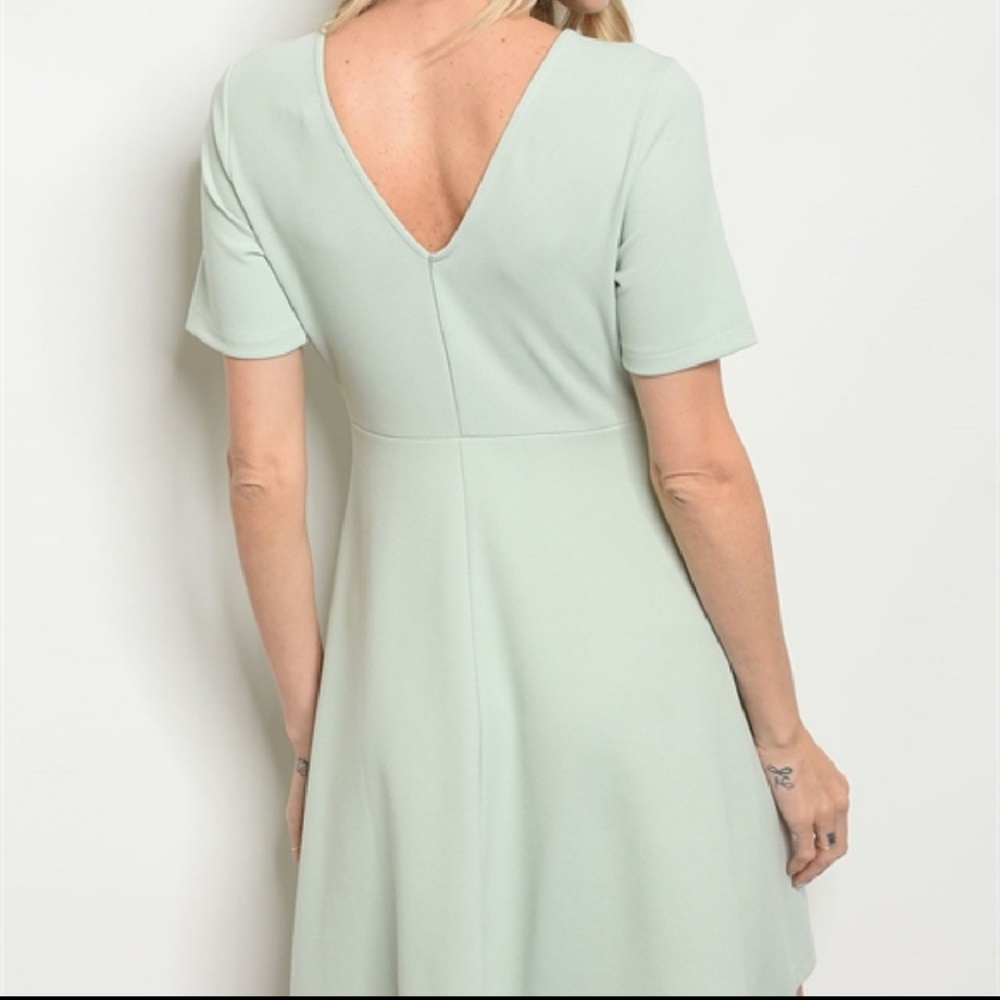 Mint Green short sleeve lace up detail Dress - Picture 3 of 3